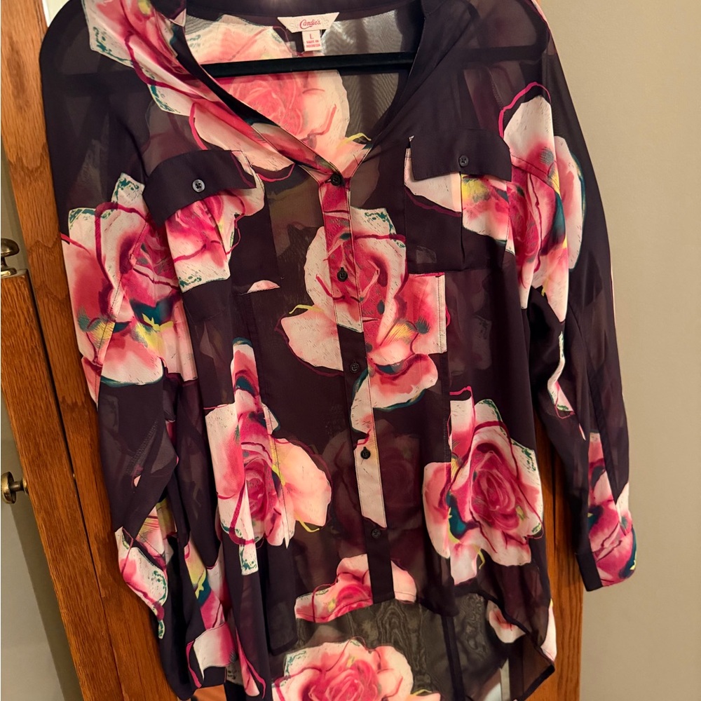 Candie's Sheer Floral Blouse in Pink and Purple